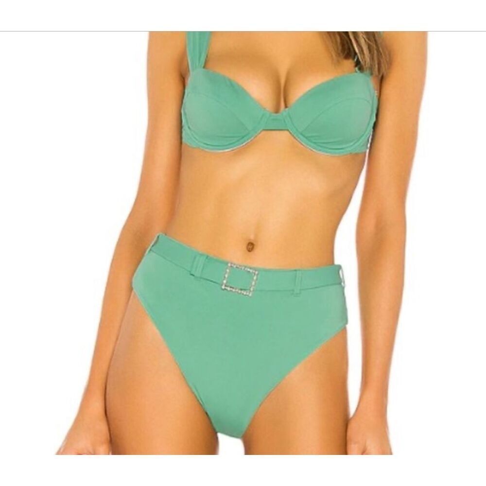 We Wore What XL Green Emily High Waisted Bikini Swim Bottoms in Crème De Menthe